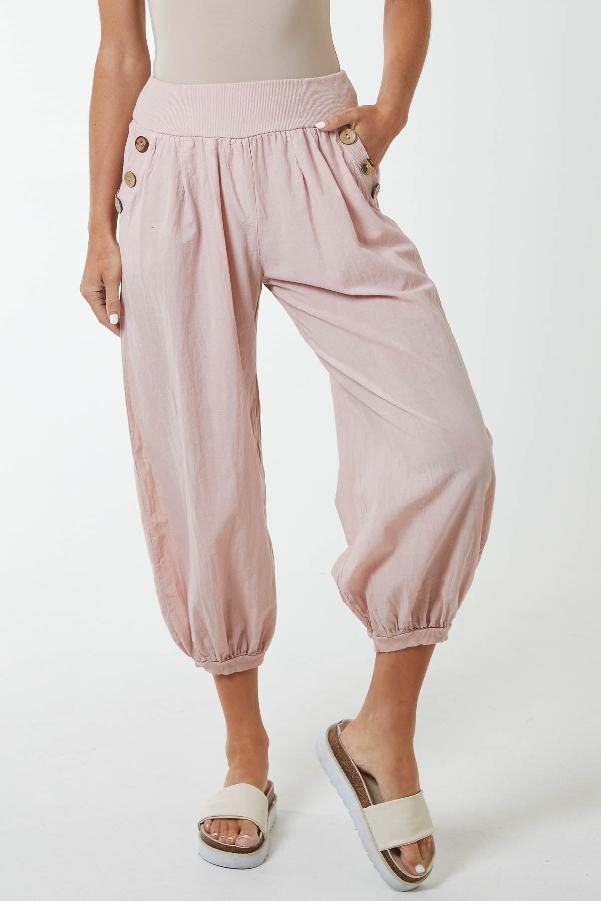 Button Pocket Detail Harem Pants For Women  - Dropwear