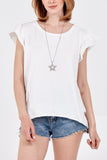 Scoop Neck Frill Sleeve Top With Necklace For Women  - Dropwear