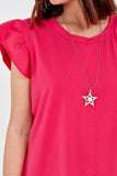 Scoop Neck Frill Sleeve Top With Necklace For Women  - Dropwear