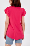 Scoop Neck Frill Sleeve Top With Necklace For Women  - Dropwear