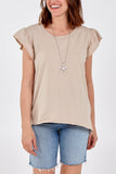 Scoop Neck Frill Sleeve Top With Necklace For Women  - Dropwear