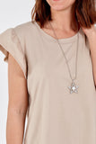 Scoop Neck Frill Sleeve Top With Necklace For Women  - Dropwear