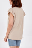 Scoop Neck Frill Sleeve Top With Necklace For Women  - Dropwear
