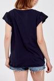 Scoop Neck Frill Sleeve Top With Necklace For Women  - Dropwear