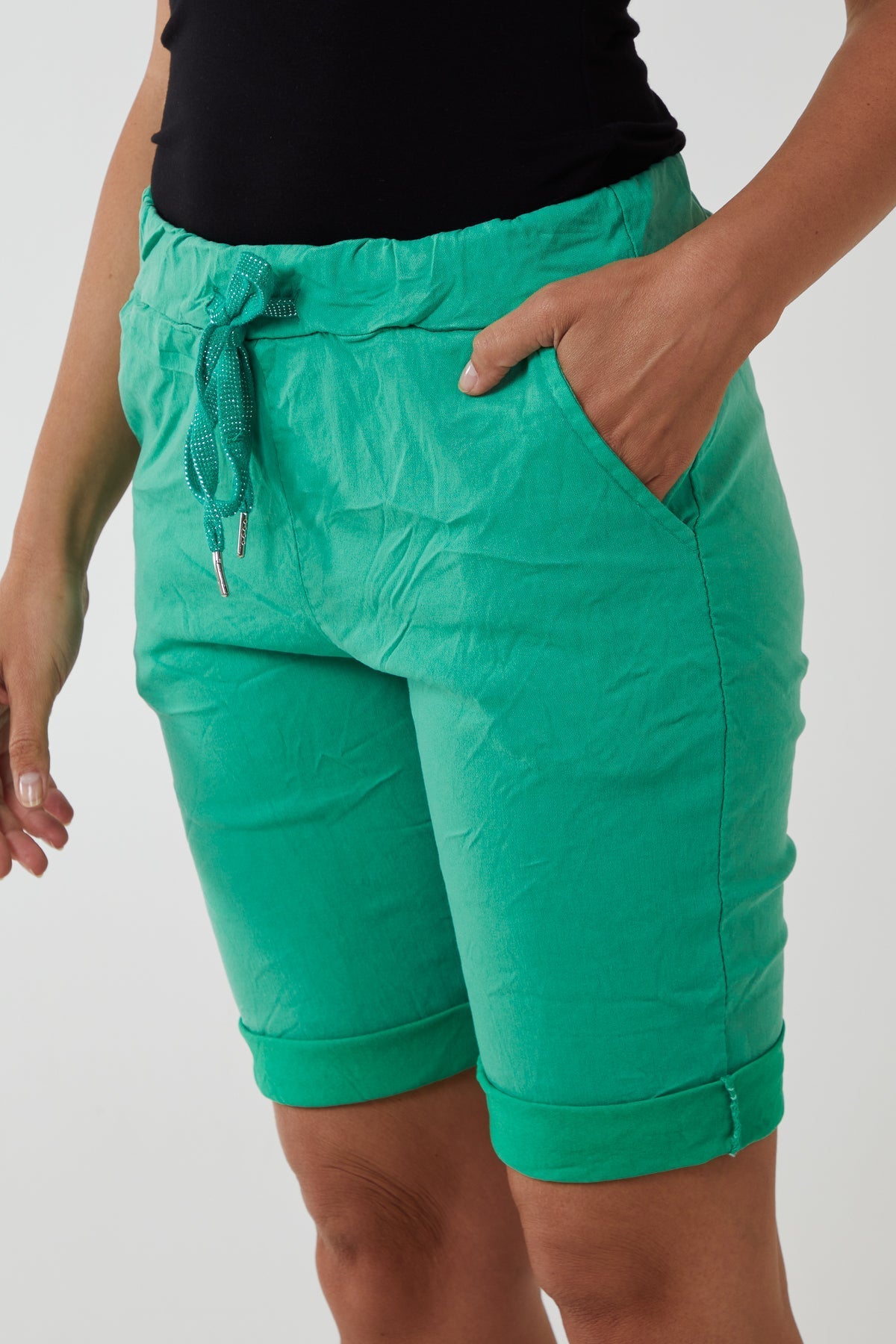 Black Magic Plain Drawstring Shorts For Women 8 - Dropwear