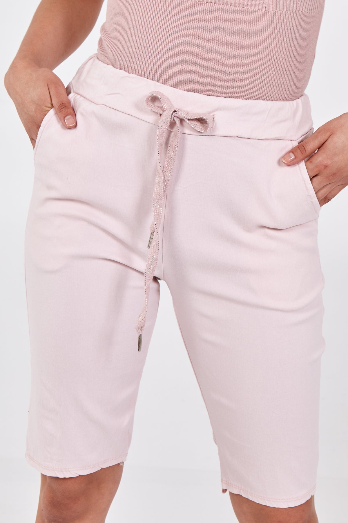 Light Blue Plus Size Magic Plain Drawstring Shorts For Women 20 - Dropwear