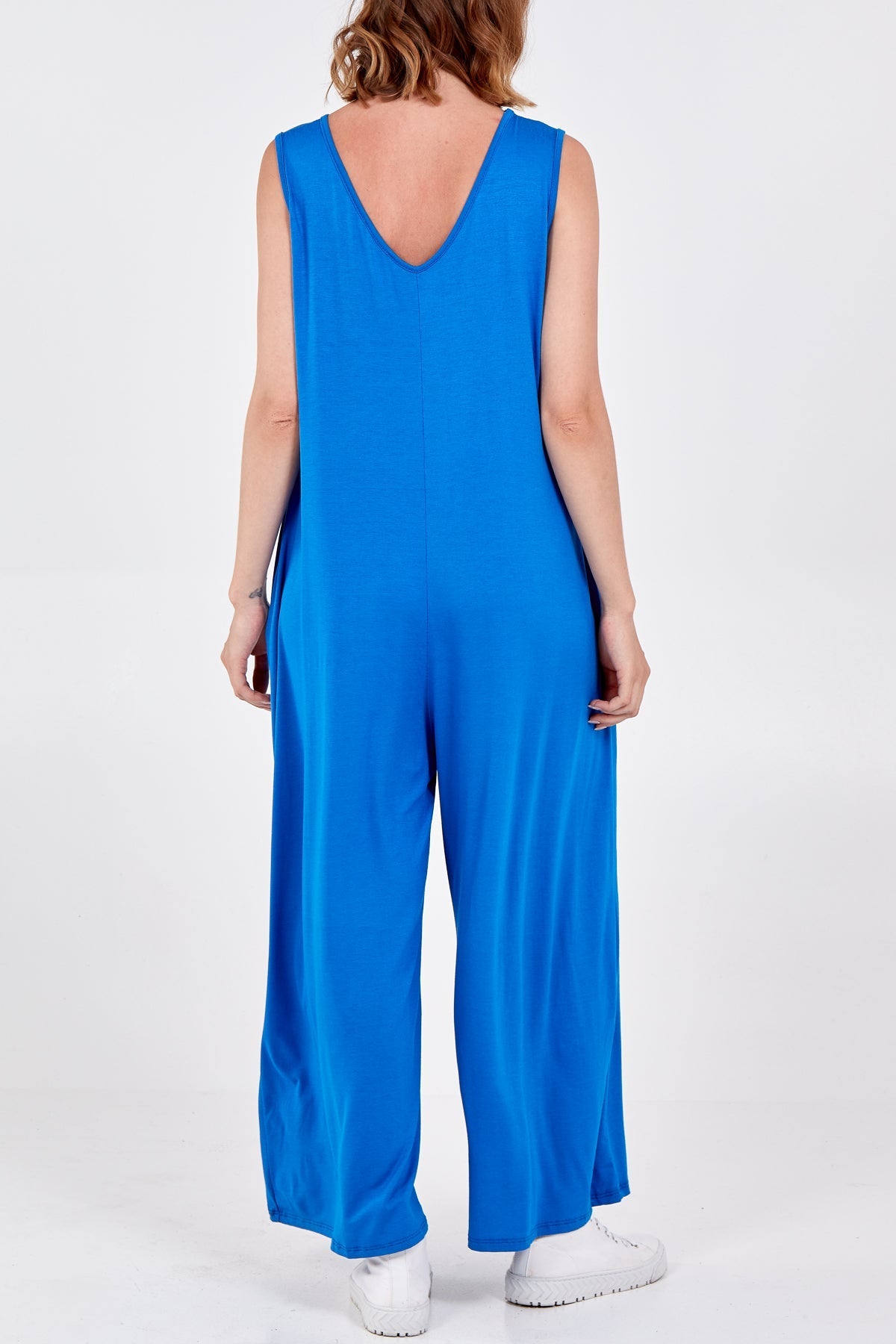 Sleeveless Plain V-Neck Jumpsuit For Women  - Dropwear