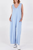 Charcoal Sleeveless Plain V-Neck Jumpsuit For Women ONE SIZE - Dropwear