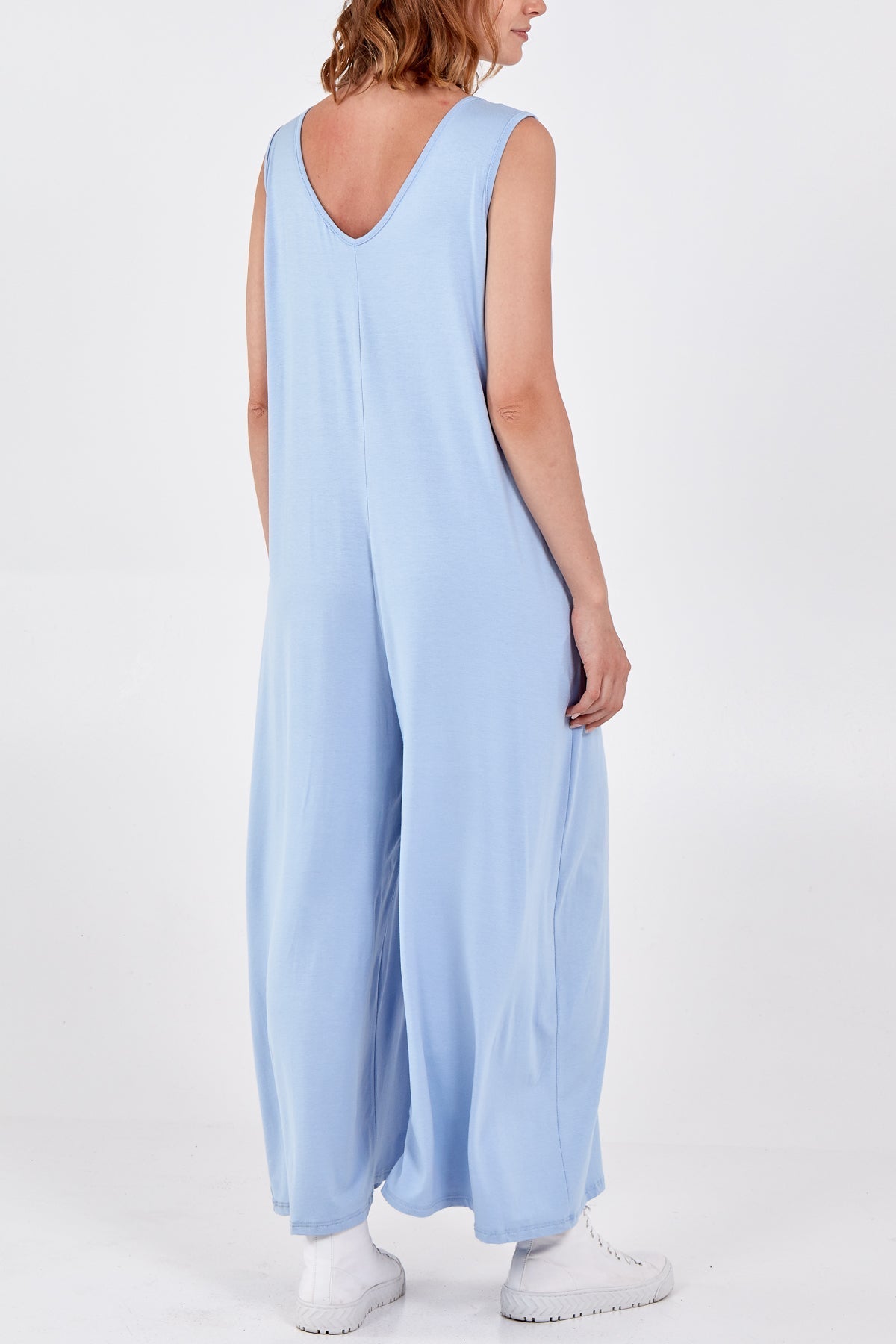Khaki Sleeveless Plain V-Neck Jumpsuit For Women ONE SIZE - Dropwear