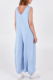 Khaki Sleeveless Plain V-Neck Jumpsuit For Women ONE SIZE - Dropwear