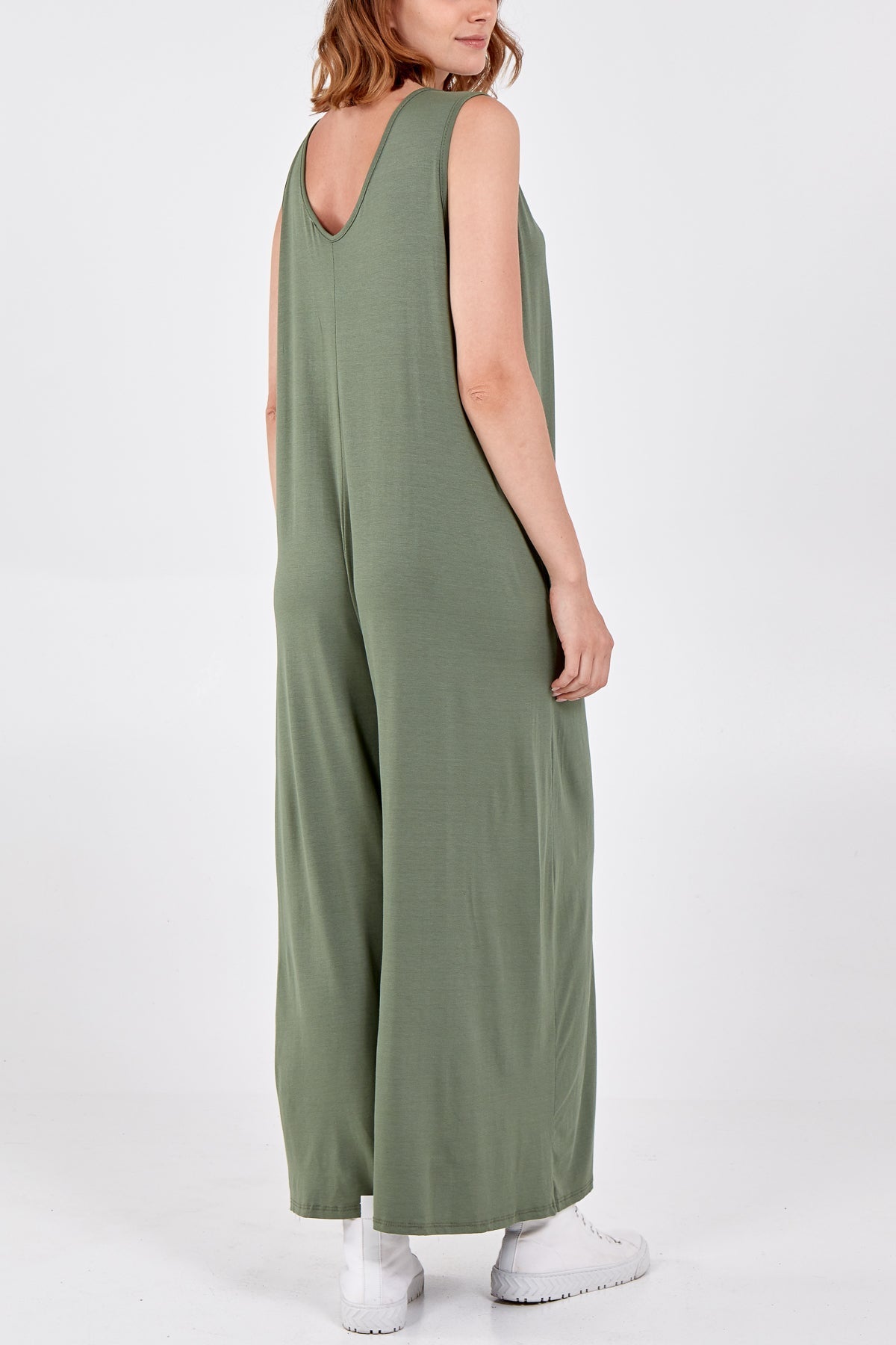 Sleeveless Plain V-Neck Jumpsuit For Women  - Dropwear