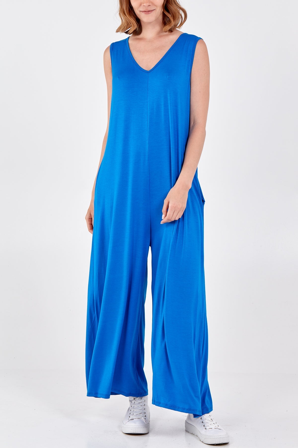 Sleeveless Plain V-Neck Jumpsuit For Women  - Dropwear