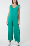 Sleeveless Plain V-Neck Jumpsuit For Women  - Dropwear