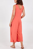 Sleeveless Plain V-Neck Jumpsuit For Women  - Dropwear