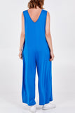 Sleeveless Plain V-Neck Jumpsuit For Women  - Dropwear
