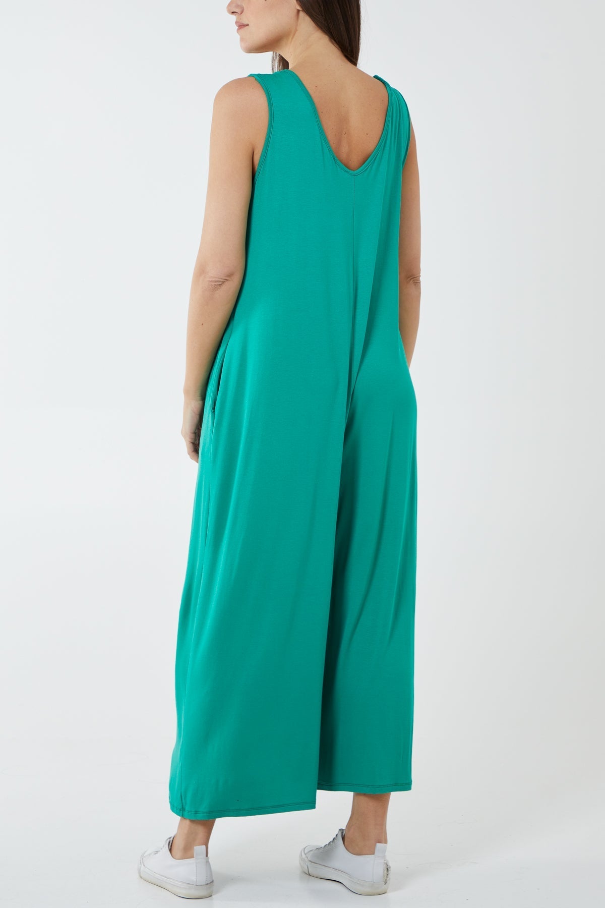 Sleeveless Plain V-Neck Jumpsuit For Women  - Dropwear