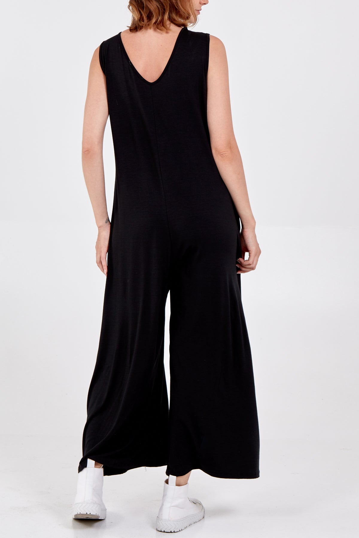 Sleeveless Plain V-Neck Jumpsuit For Women  - Dropwear