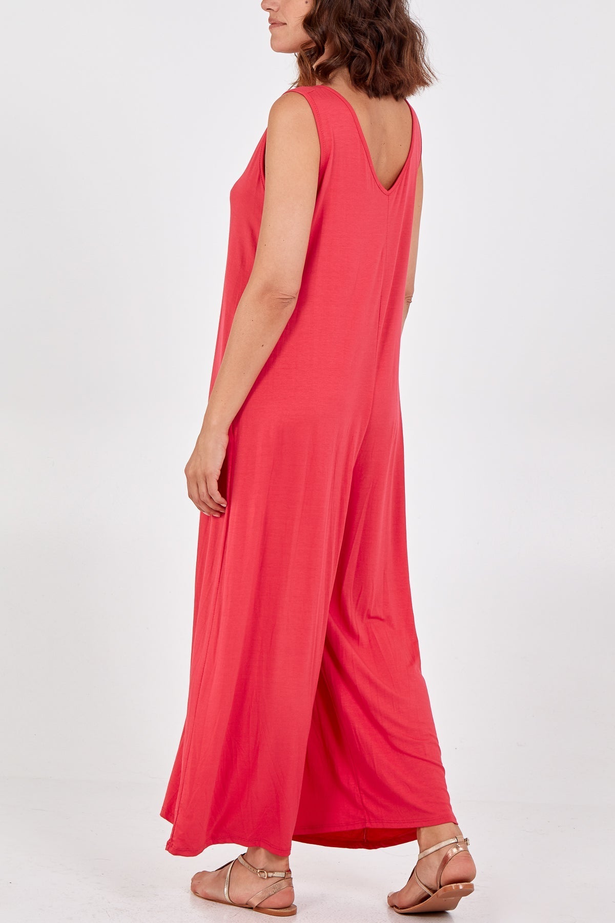 Sleeveless Plain V-Neck Jumpsuit For Women  - Dropwear