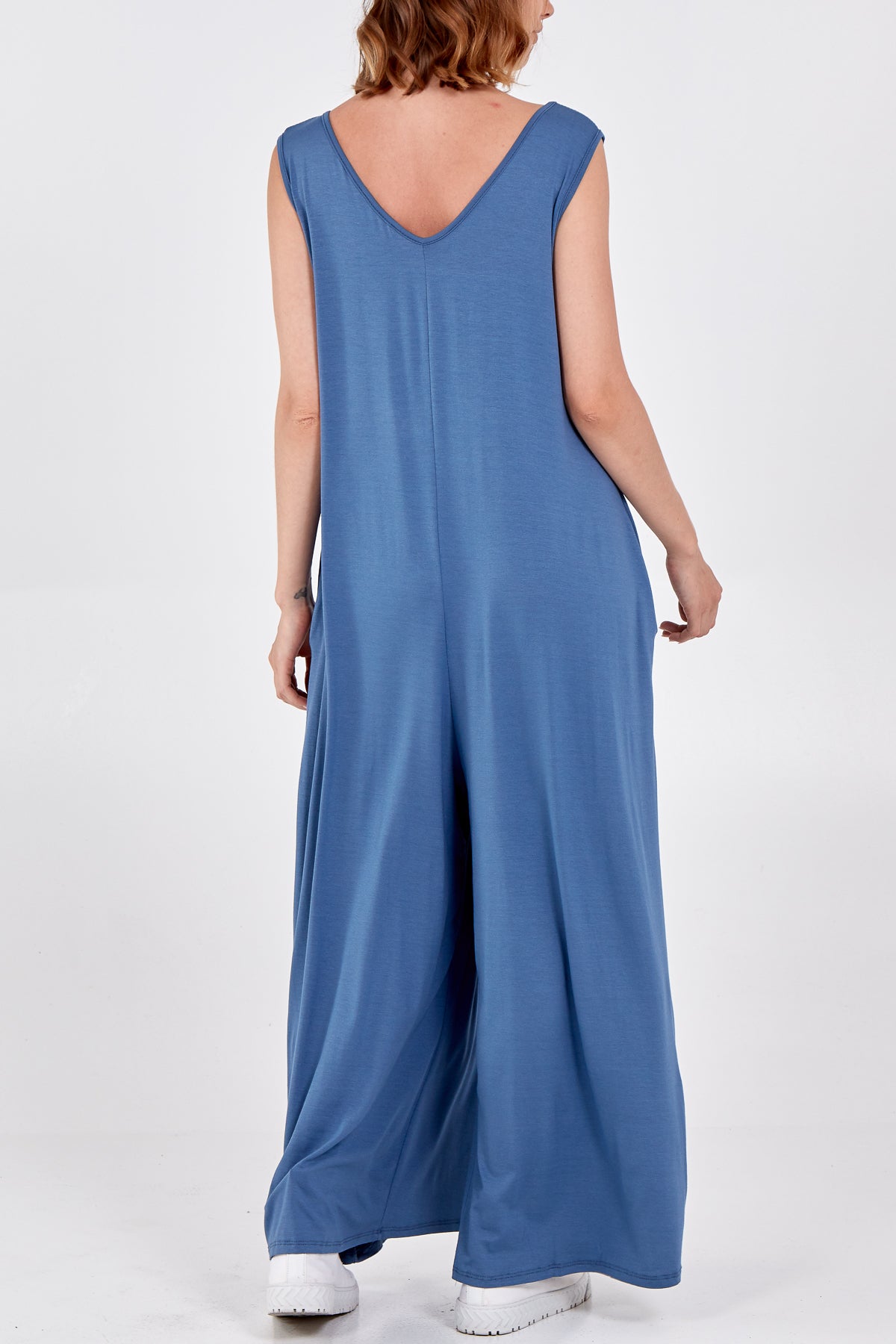 Denim Sleeveless Plain V-Neck Jumpsuit For Women ONE SIZE - Dropwear