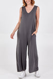 Hot Pink Sleeveless Plain V-Neck Jumpsuit For Women ONE SIZE - Dropwear