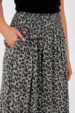 Mocha Leopard Print Ruched Waist Wide Leg Trousers For Women ONE SIZE - Dropwear