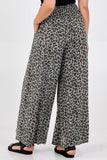 Coral Leopard Print Ruched Waist Wide Leg Trousers For Women ONE SIZE - Dropwear