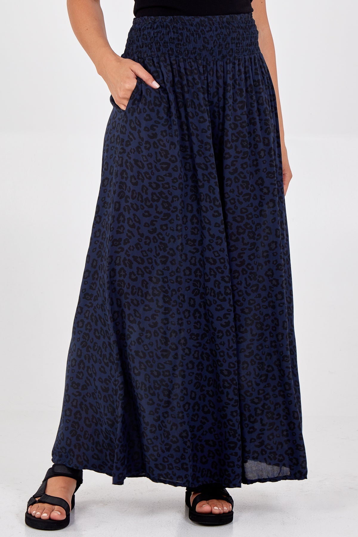 Leopard Print Ruched Waist Wide Leg Trousers For Women  - Dropwear