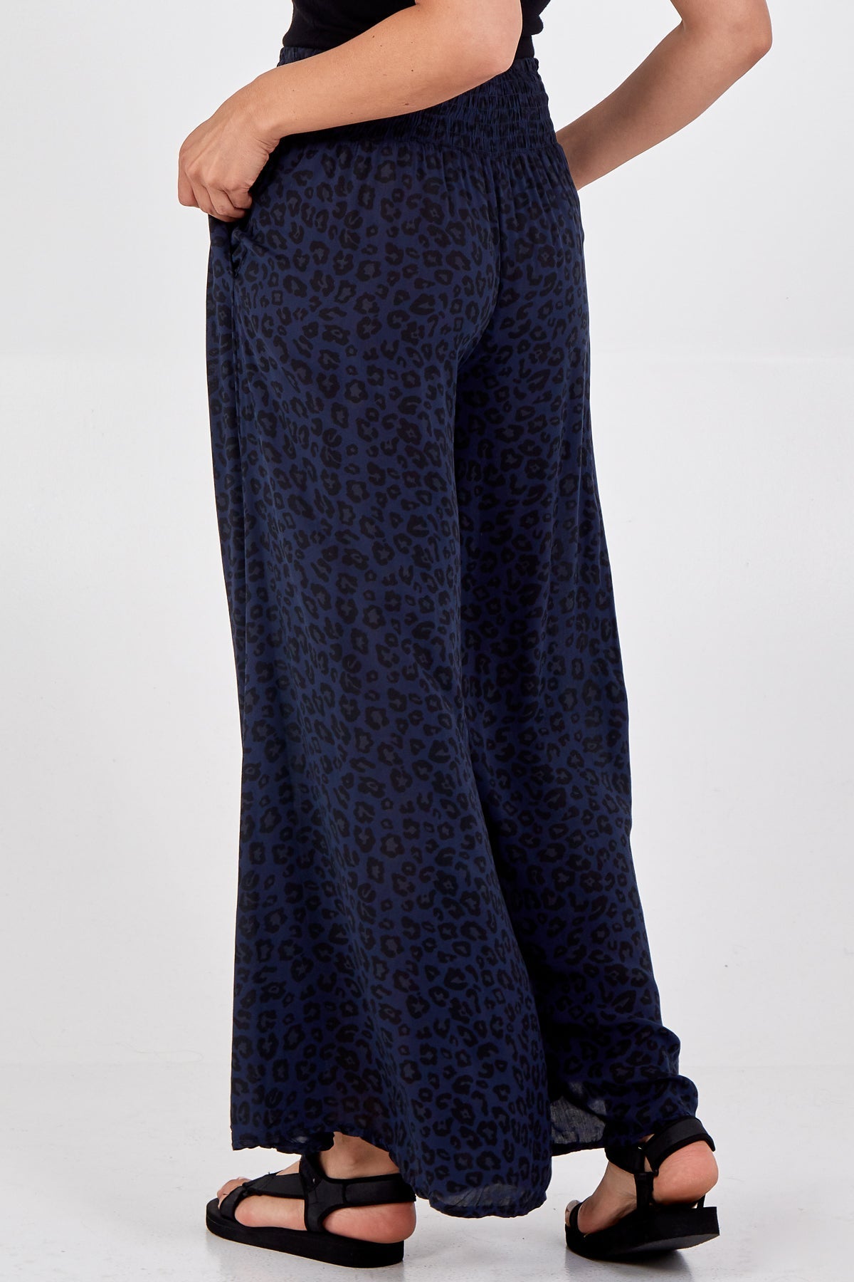 Leopard Print Ruched Waist Wide Leg Trousers For Women  - Dropwear