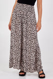 Leopard Print Ruched Waist Wide Leg Trousers For Women  - Dropwear