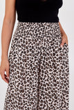 Leopard Print Ruched Waist Wide Leg Trousers For Women  - Dropwear
