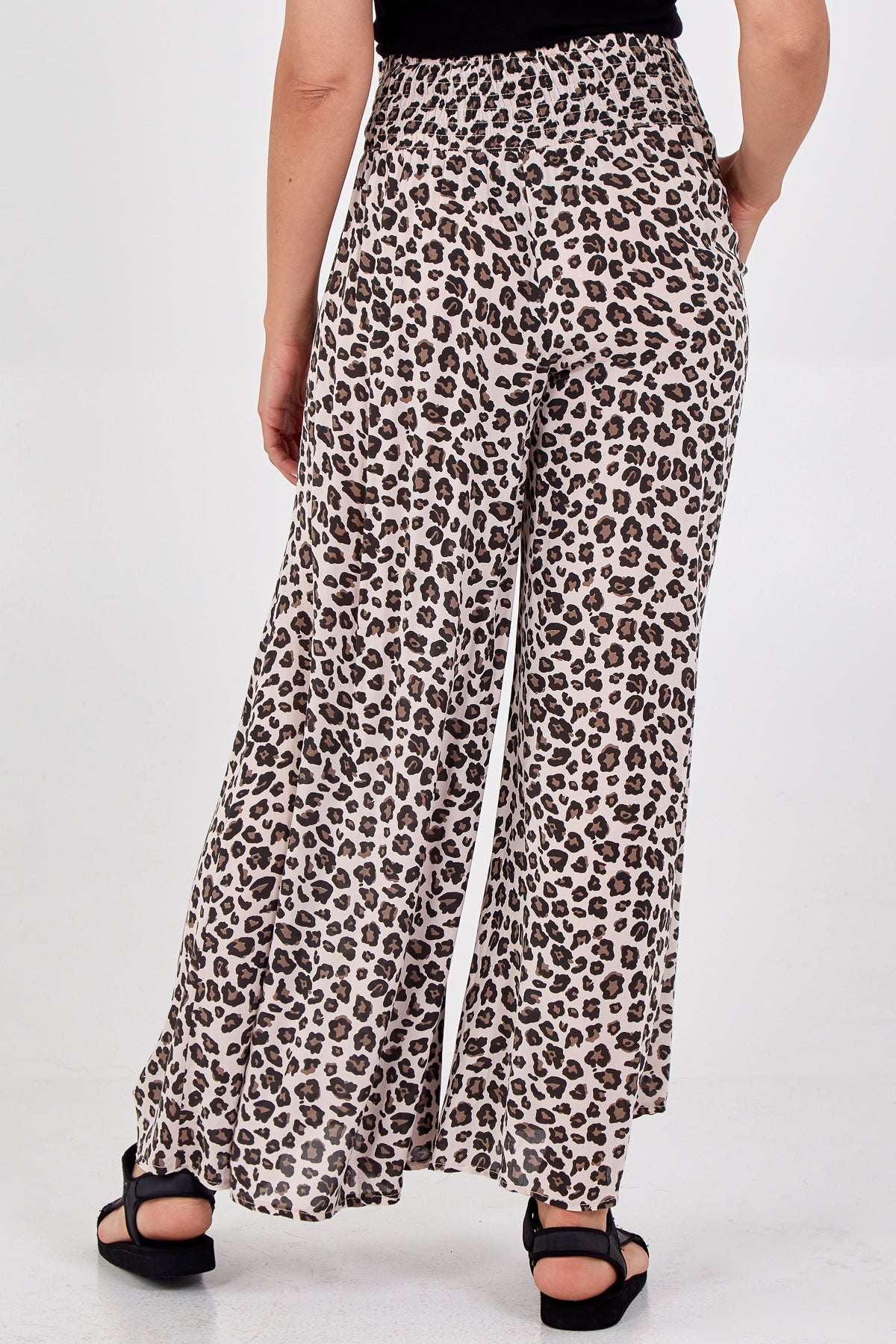 Leopard Print Ruched Waist Wide Leg Trousers For Women  - Dropwear
