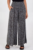 Leopard Print Ruched Waist Wide Leg Trousers For Women  - Dropwear