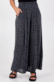 Navy Leopard Print Ruched Waist Wide Leg Trousers For Women ONE SIZE - Dropwear