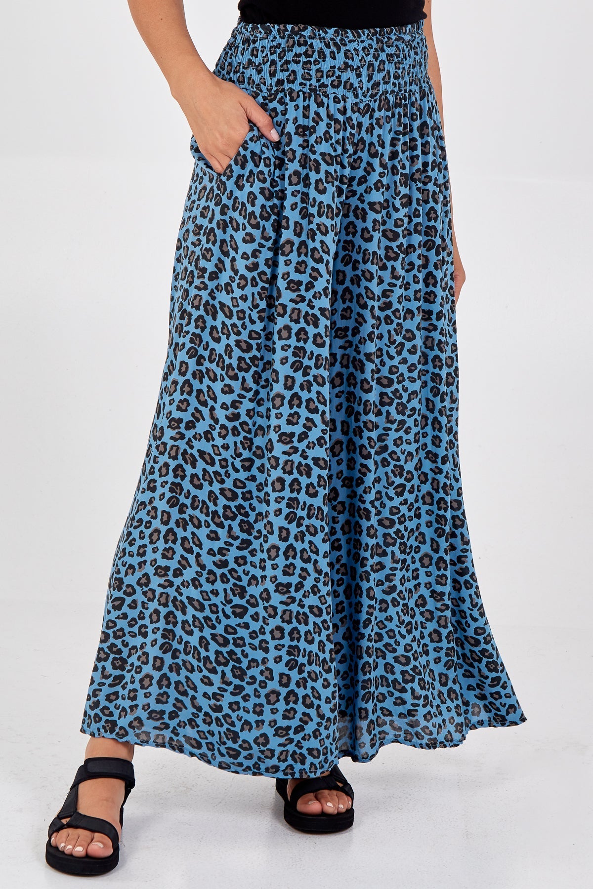 Leopard Print Ruched Waist Wide Leg Trousers For Women  - Dropwear