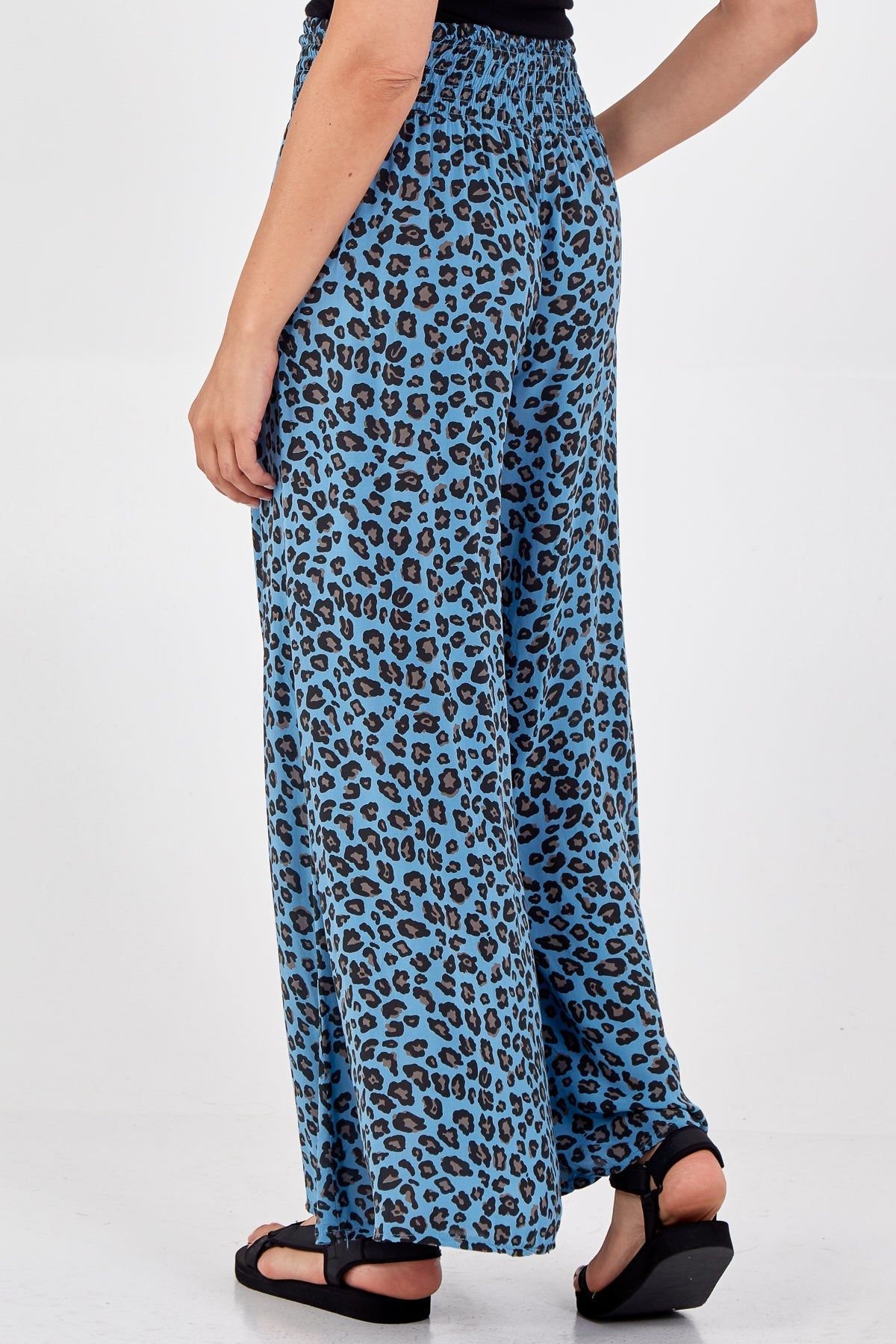 Leopard Print Ruched Waist Wide Leg Trousers For Women  - Dropwear