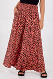 Leopard Print Ruched Waist Wide Leg Trousers For Women  - Dropwear