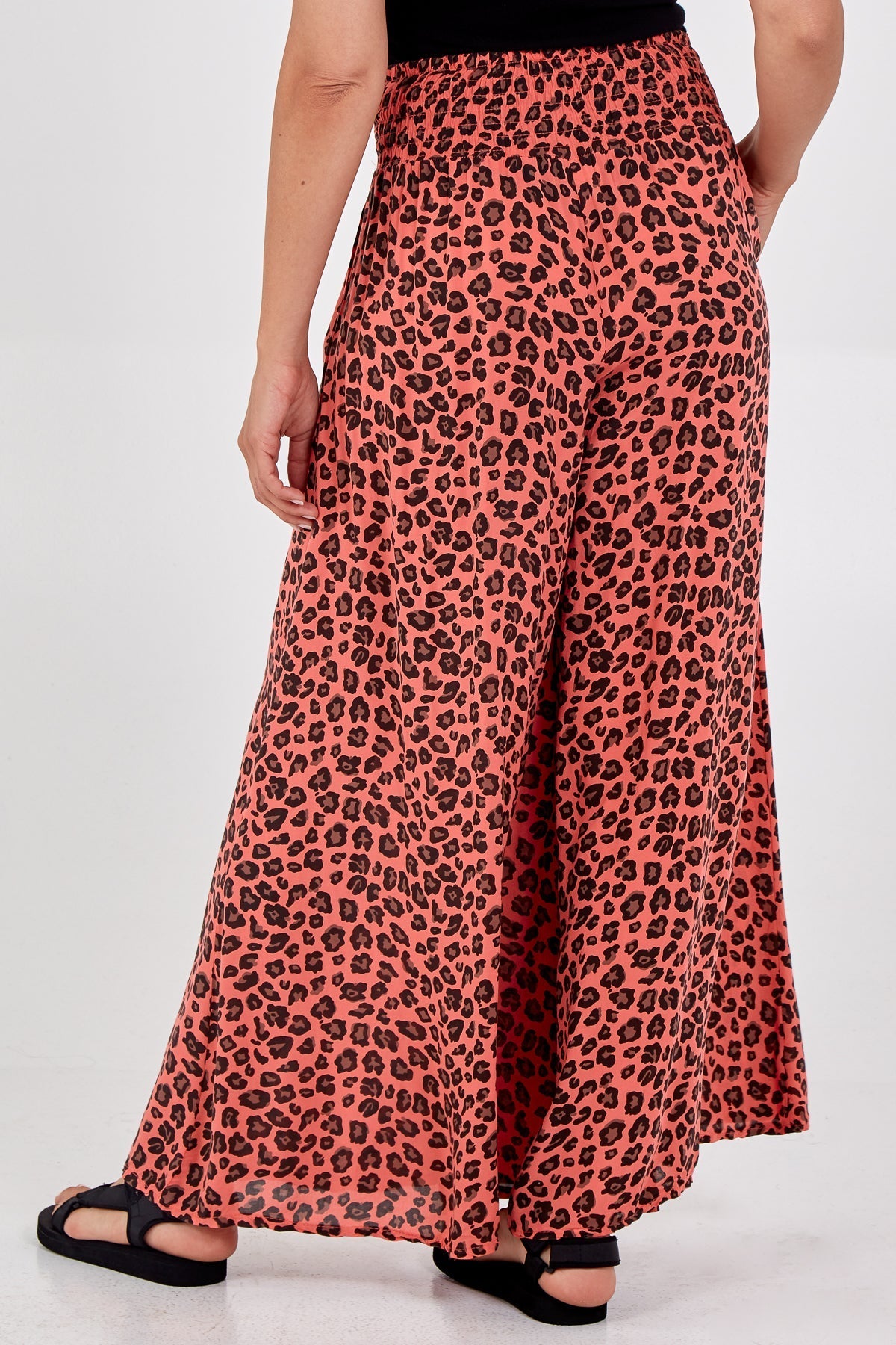 Leopard Print Ruched Waist Wide Leg Trousers For Women  - Dropwear