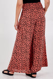 Leopard Print Ruched Waist Wide Leg Trousers For Women  - Dropwear