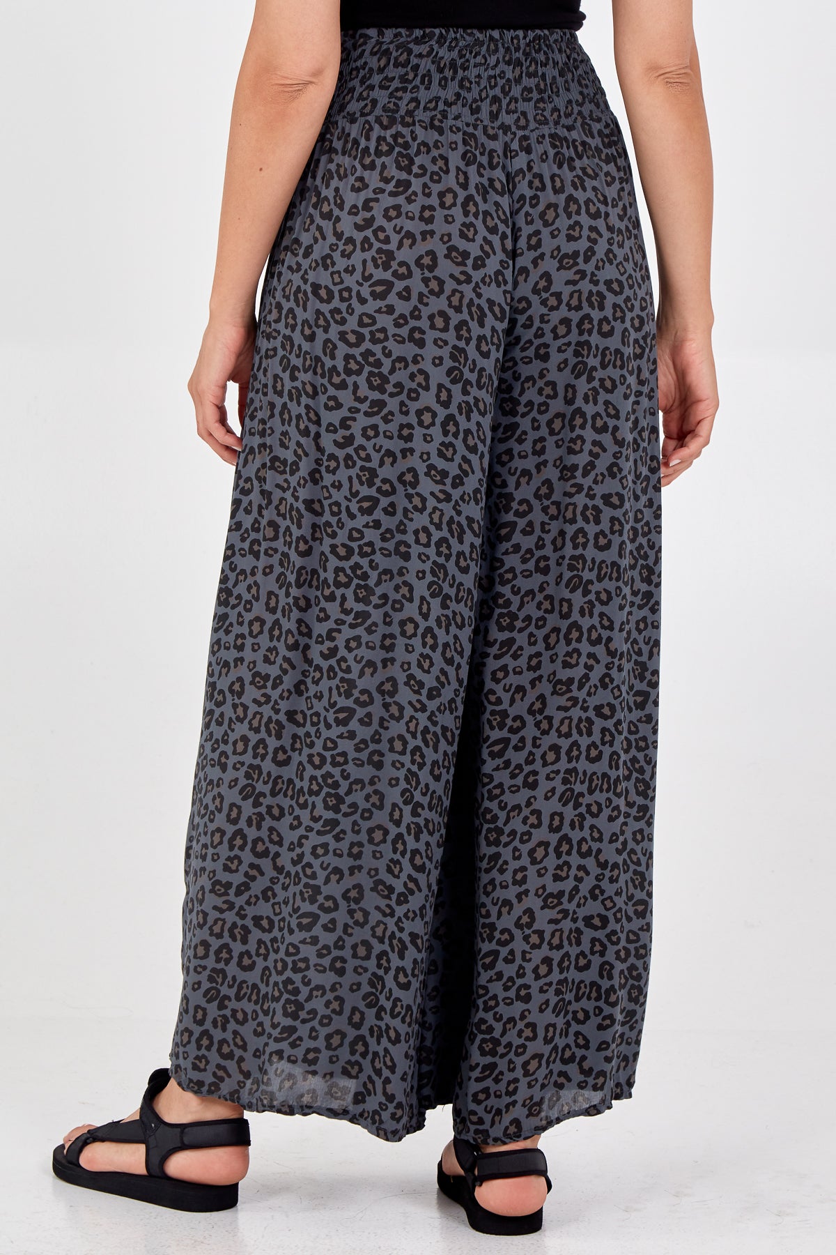 Orange Leopard Print Ruched Waist Wide Leg Trousers For Women ONE SIZE - Dropwear