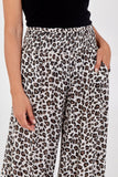 Charcoal Leopard Print Ruched Waist Wide Leg Trousers For Women ONE SIZE - Dropwear