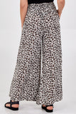 Khaki Leopard Print Ruched Waist Wide Leg Trousers For Women ONE SIZE - Dropwear