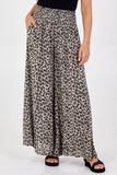 Apple Green Leopard Print Ruched Waist Wide Leg Trousers For Women ONE SIZE - Dropwear