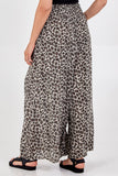 Blush Leopard Print Ruched Waist Wide Leg Trousers For Women ONE SIZE - Dropwear