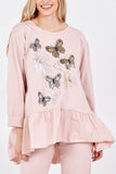 Butterfly Frill Hem Sweatshirt For Women  - Dropwear
