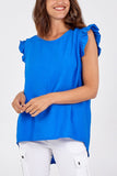 Linen Look Top Back Button For Women  - Dropwear