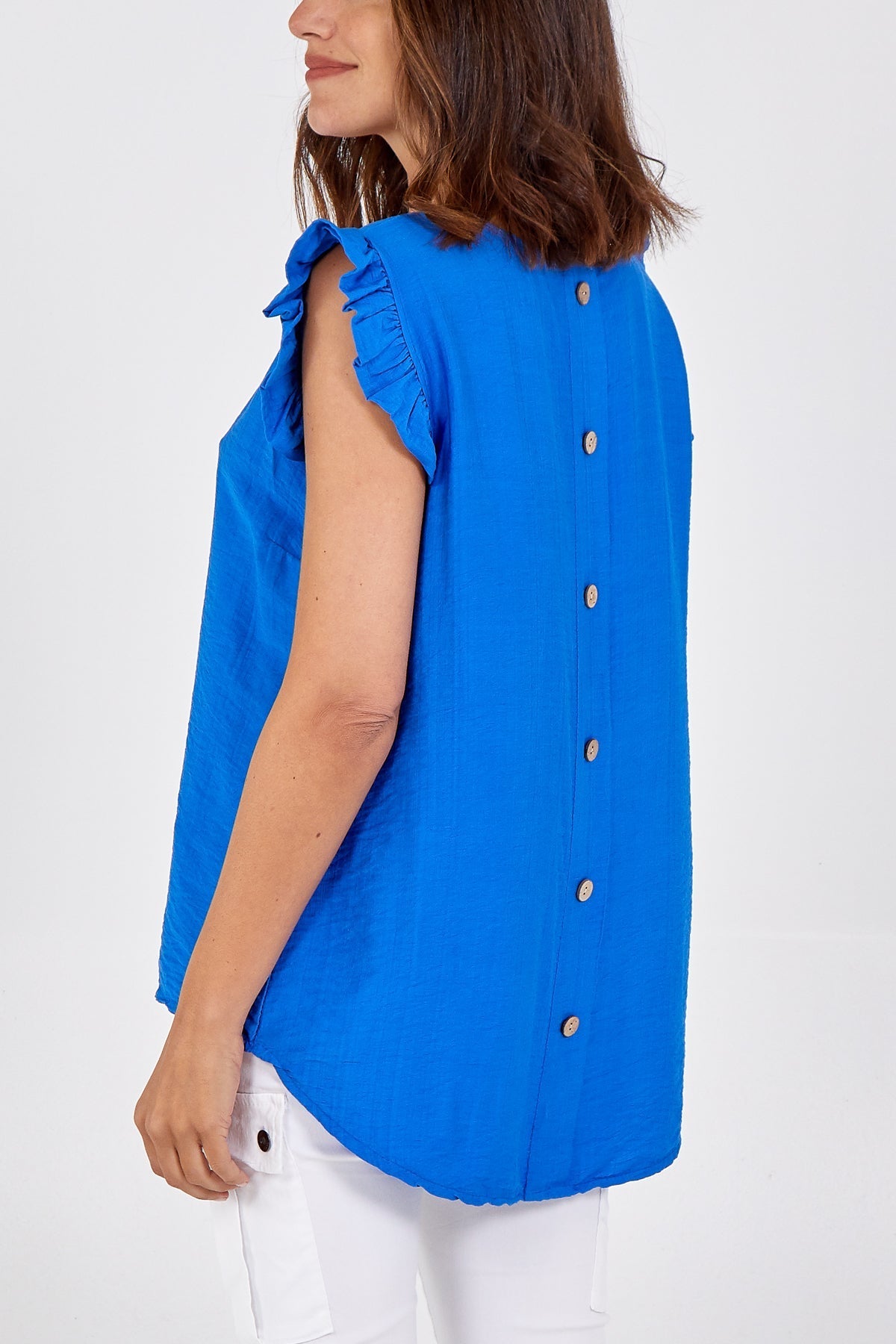 Linen Look Top Back Button For Women  - Dropwear