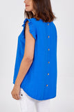 Linen Look Top Back Button For Women  - Dropwear