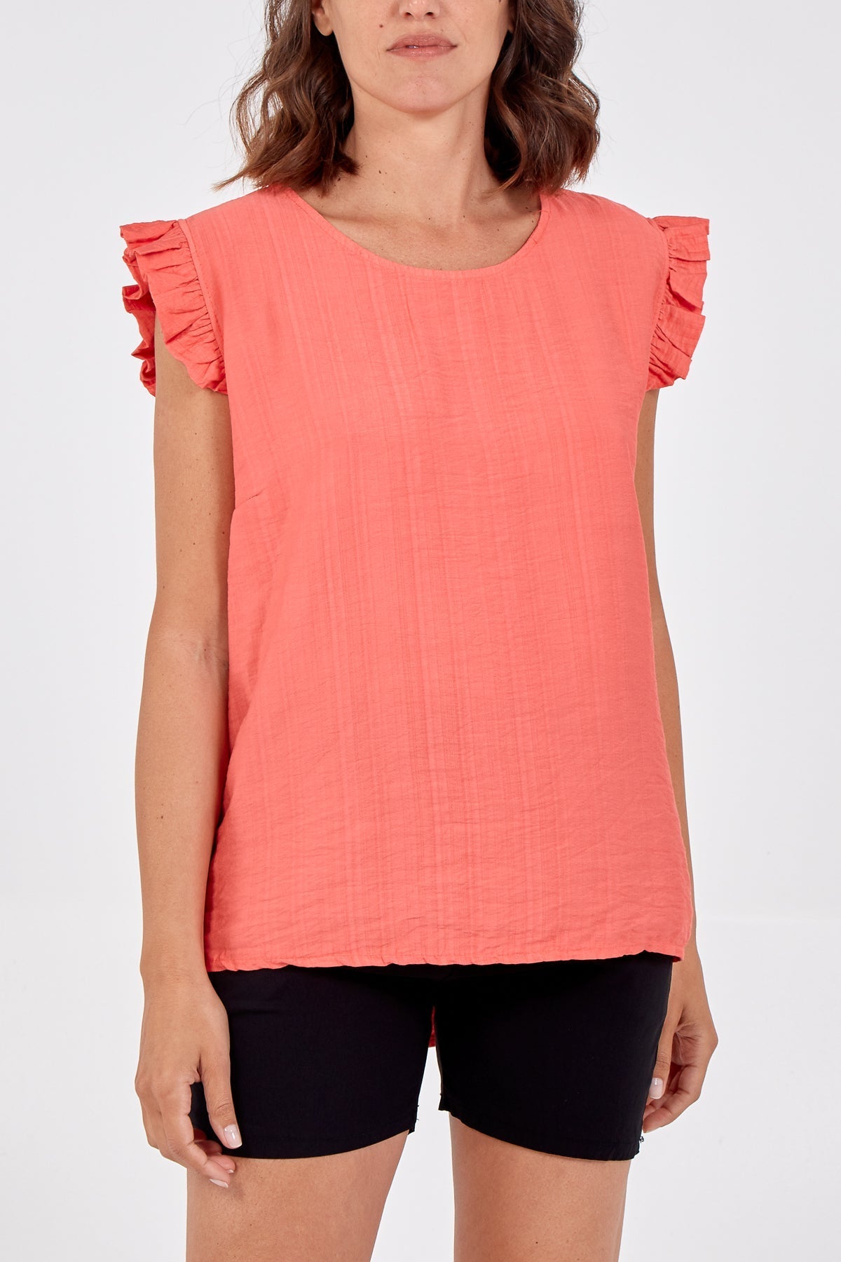 Brown Linen Look Top Back Button For Women ONE SIZE - Dropwear