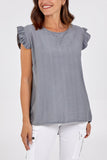Linen Look Top Back Button For Women  - Dropwear