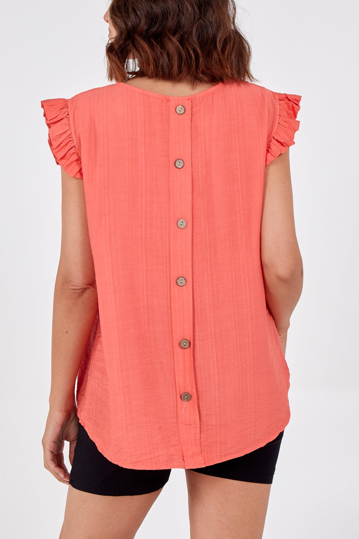 Light Brown Linen Look Top Back Button For Women ONE SIZE - Dropwear